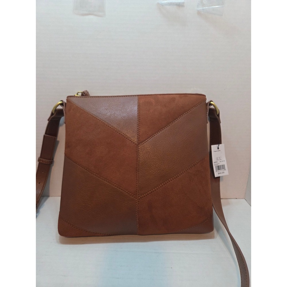 Sonoma Goods For Life Vegan Leather Chevron Crossbody Bag Cognac Brown New